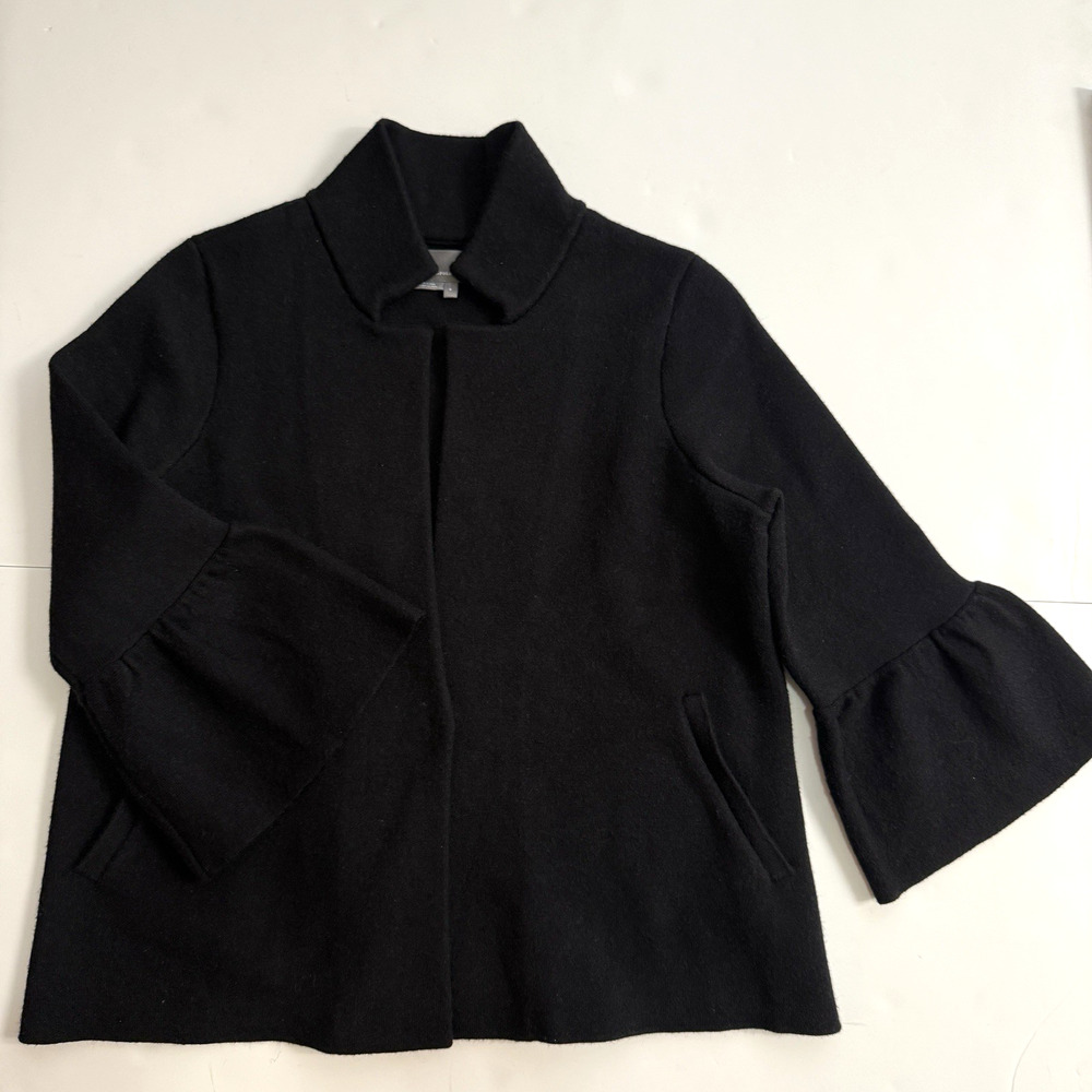 Anthropologie Blaise Snap Front Knit Jacket‎ Sz S Black Stretch 3/4 Bell Sleeve